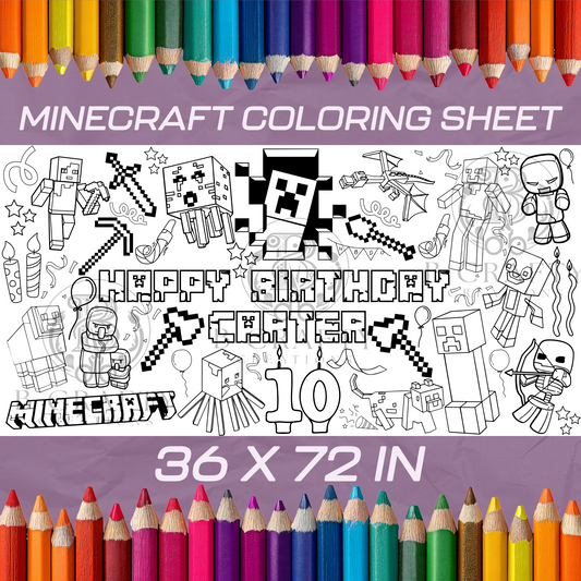 Minecraft-Themed Birthday Coloring Sheet