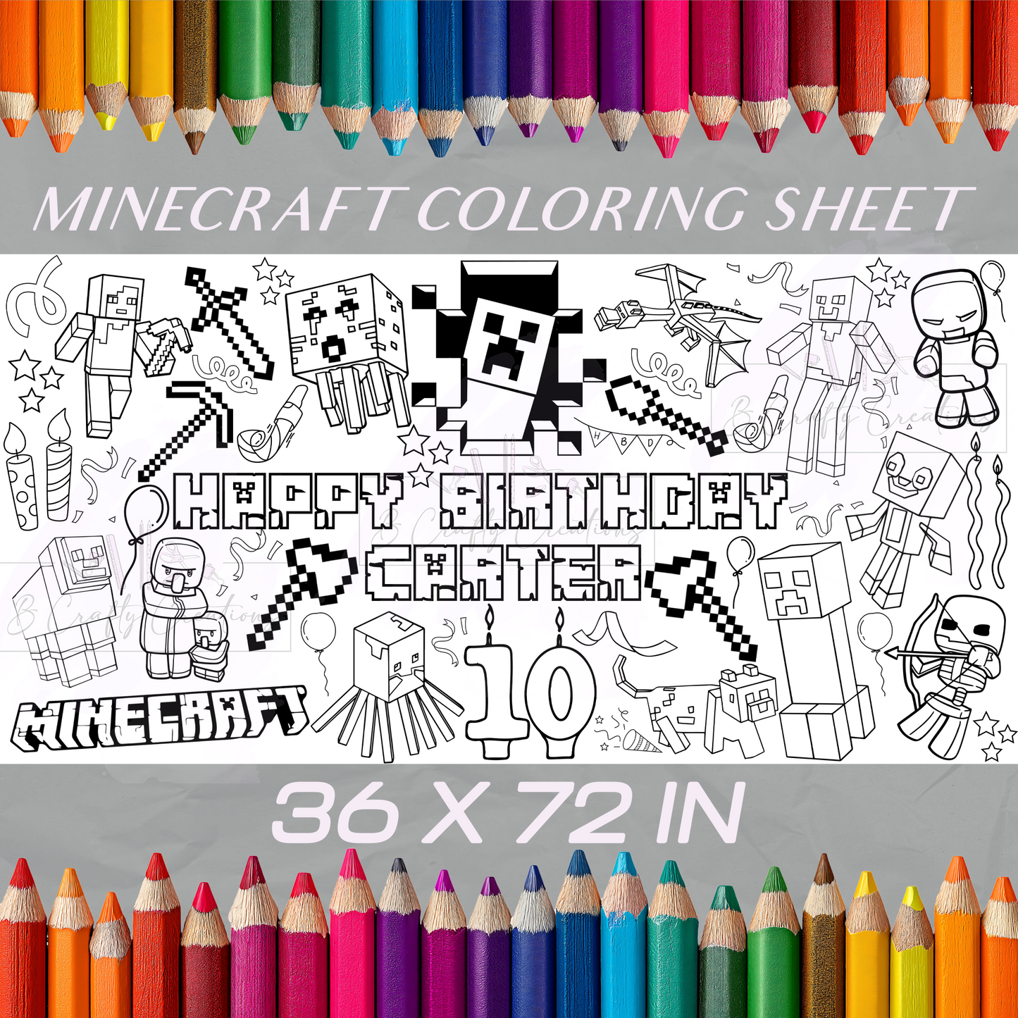 Minecraft-Themed Birthday Coloring Sheet